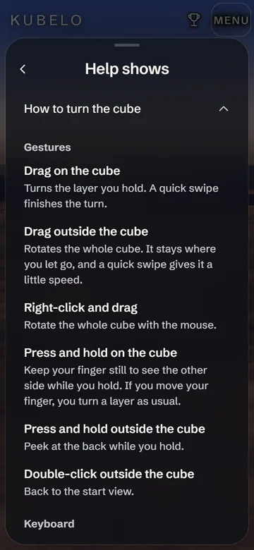 S1.2: Help shows og «How to turn the cube»